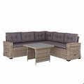 Flash Furniture Huck Wicker Rattan Conversation Set, L-Shaped Sofa w/Dining Table, Weather Resistant Cushions, Gray LTS-SET-02023-GY-GY-GG